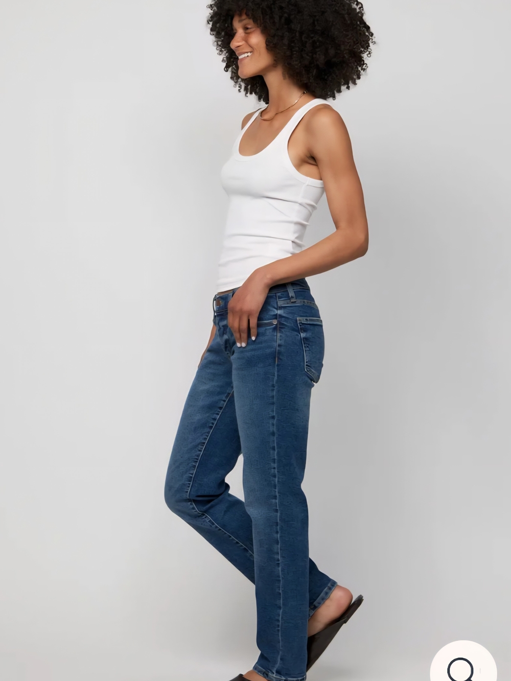 Oliver Logan Low Rise Chester Button Fly Jeans in Dark Aged Vintage Blue - Picture 4 of 10